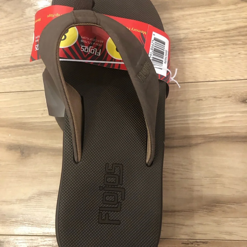 Flojos Mens Flip Flop Sandal Brown Memory Foam Arch Support Size-8